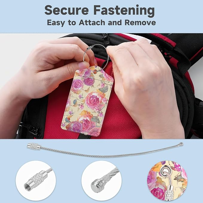 2 Pack Luggage Tag for Suitcase, Retro Flower Rose Leather Suitcase Tags - Image 3