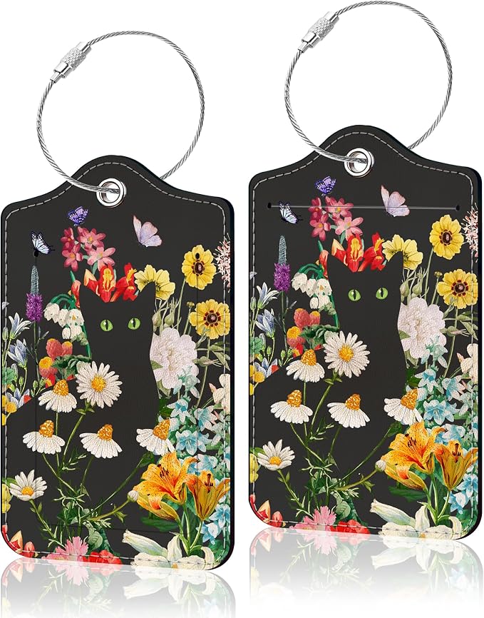 2 Pack Luggage Tag for Suitcase, Cute Unique Leather Suitcase Tags Identifiers by COWDIY