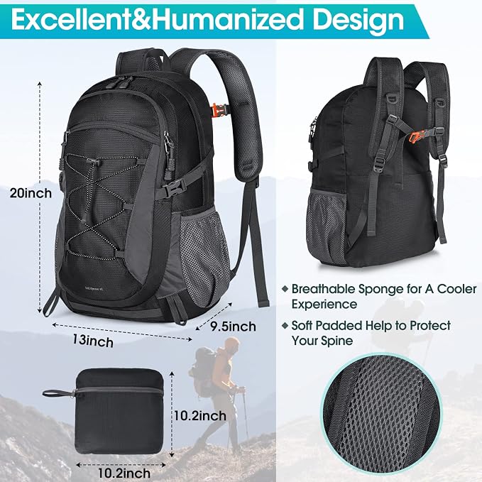 RAINSMORE Hiking Backpack 40L Waterproof Camping Backpack Lightweight Packable - Image 3