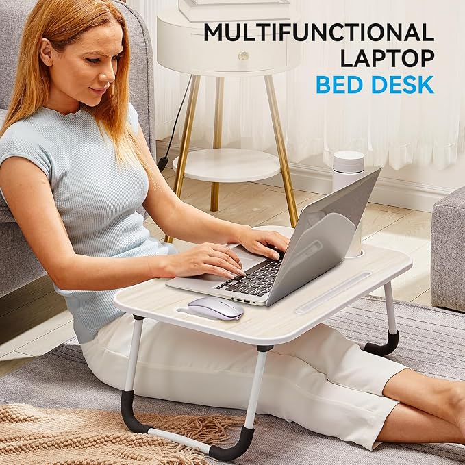 BUYIFY Folding Lap Desk, 23 Inch Portable Wood White Oak Laptop Bed Desk Lap - Image 5