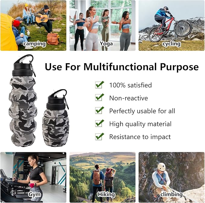Collapsible Travel Water Bottle18oz, Reuseable Silicone Foldable Water Bottles - Image 4