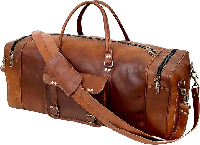 Leather Duffle Bag for Men Luggage Handmade Travel Bag Carry On Luggage - Image 5