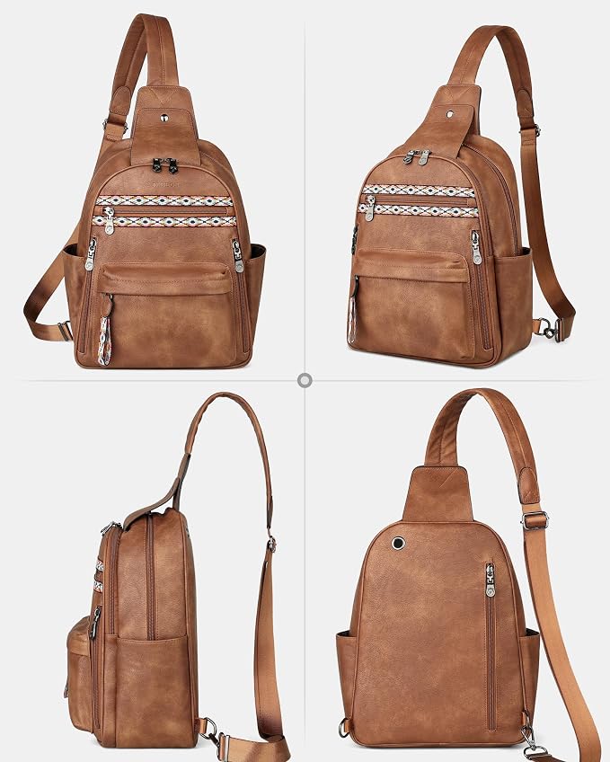 FADEON Large Sling Bag for Women, Leather Crossbody Purse Designer Anti Theft - Image 8