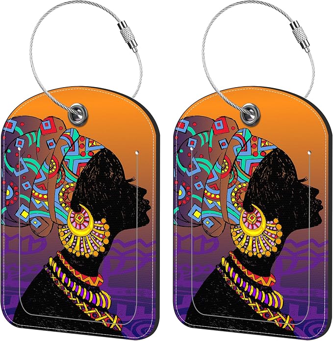 2 Pack Cute Luggage Tag for Suitcases African Girl Leather Luggage Tags by iapodiad