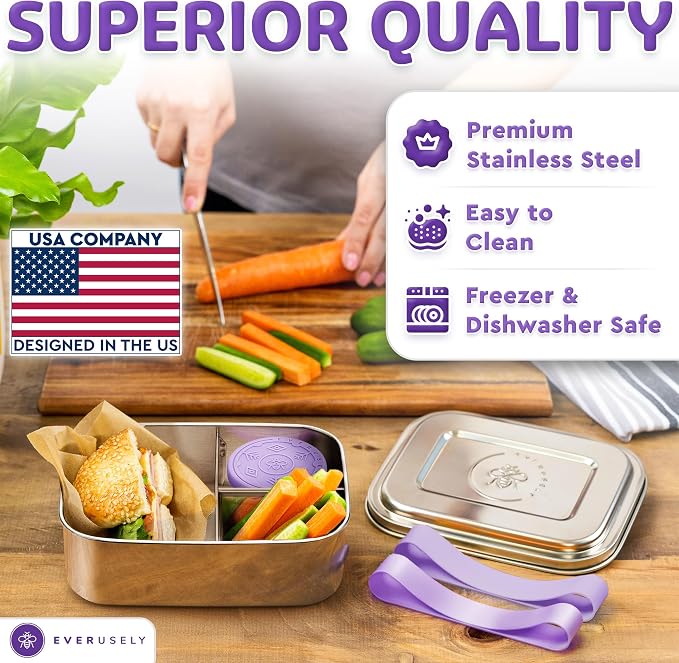 Everusely - Bento Box - Lavender, 37oz / 1.1 L - Stainless Steel Lunch Box - 3 - Image 6