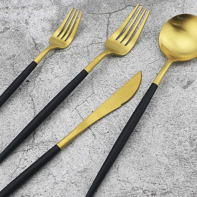 Gugrida 5-Piece 18/10 Stainless Steel Matte Gold Silverware Set, Kitchen - Image 6