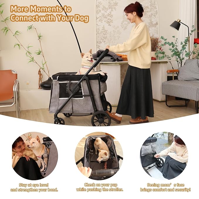 Medium Dog Stroller for Small to Large Dogs 4 Wheels Multi Pet Stroller for 4 - Image 5