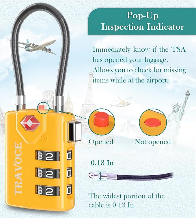 Search Alert TSA Approved Travel Combination Luggage Cable Locks - Image 4