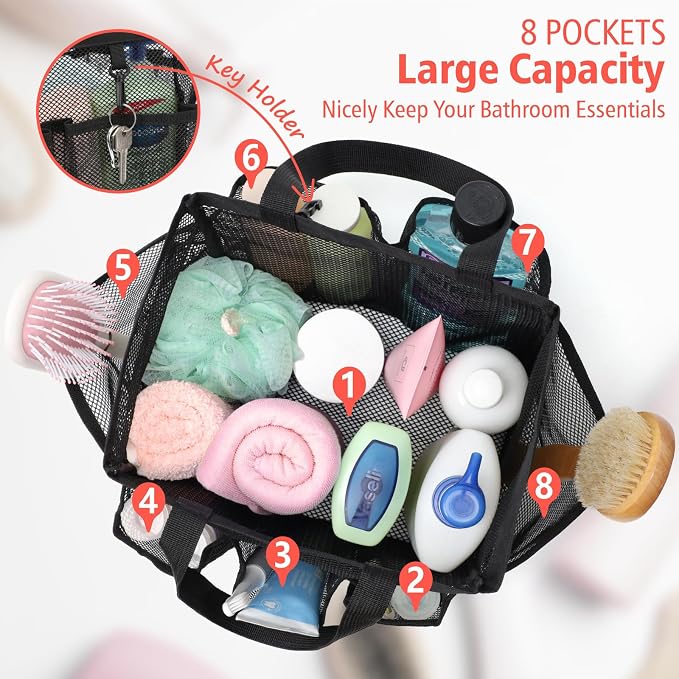 F-color Mesh Shower Caddy Portable, Upgrade Deeper 7 Pockets Shower Bag Basket - Image 5