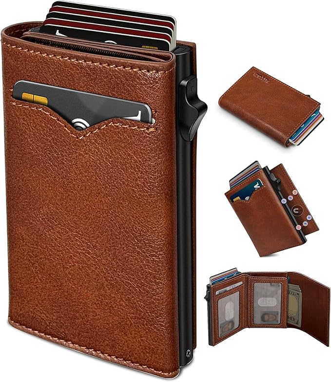 Wallet for Men, with Cash Pocket 2 ID Window 9-13 Cards, Metal Case Smart Slim by Miyozi