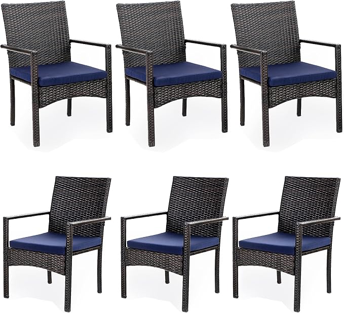 PHI VILLA Outdoor Rattan Dining Chairs Set of 6, Modern Wicker Armchair by PHIVILLAThepioneerofcomfortablehouseholdsupplies