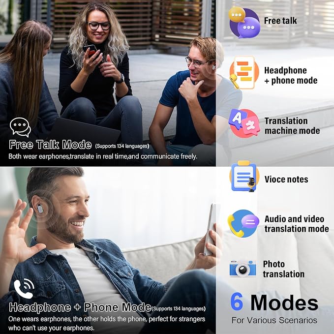 AI Language Translator Earbuds Real Time, 164 Language/6 Translation Modes - Image 3