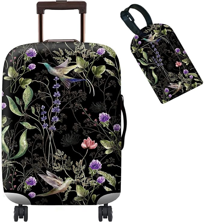 Luggage Cover Suitcase Protector + Luggage Tag, Wild Flowers Hummingbird Travel by BWEGRHE