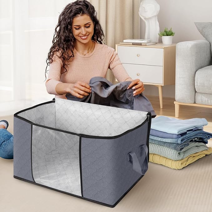 Fab totes 6 Pack Clothes Storage, Foldable Thick Fabric Blanket Storage Bags - Image 3