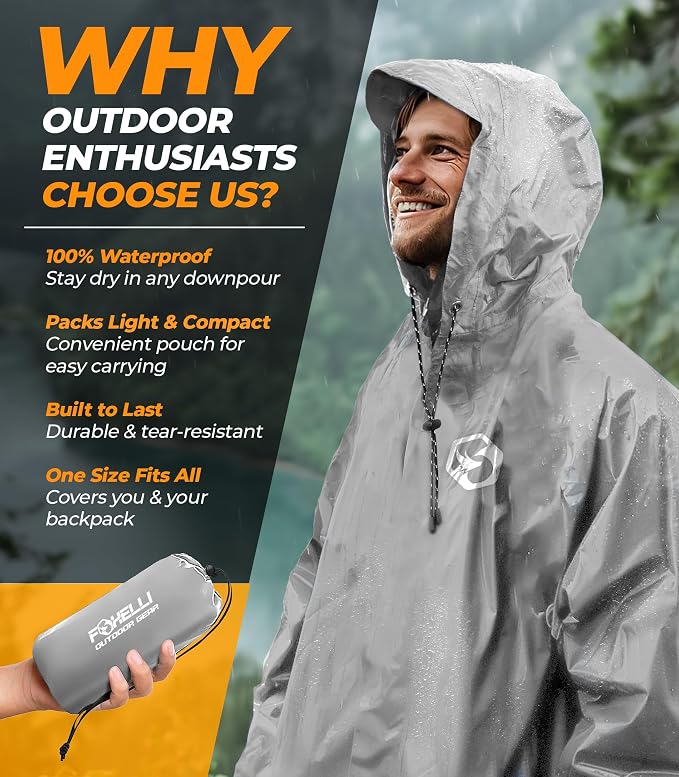 Foxelli Rain Poncho for Adults – Extra Long Reusable Waterproof Raincoat - Image 8