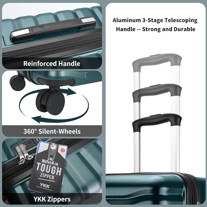 Lightweight Luggage with Spinner Wheels & YKK Zipper, 3-Piece Suitcase ABS+PC - Image 6