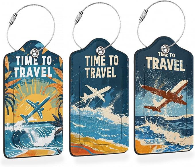 Vintage Airplane Beach Travel 3 Pack Luggage Tags by Losthll
