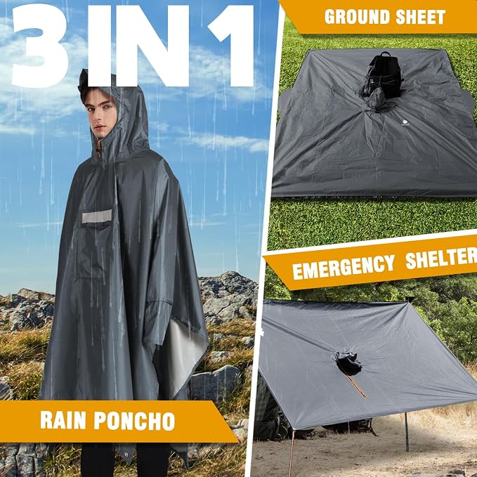 ANYOO Hooded Rain Poncho for Adults Waterproof Lightweight Rain Coat for Men - Image 7