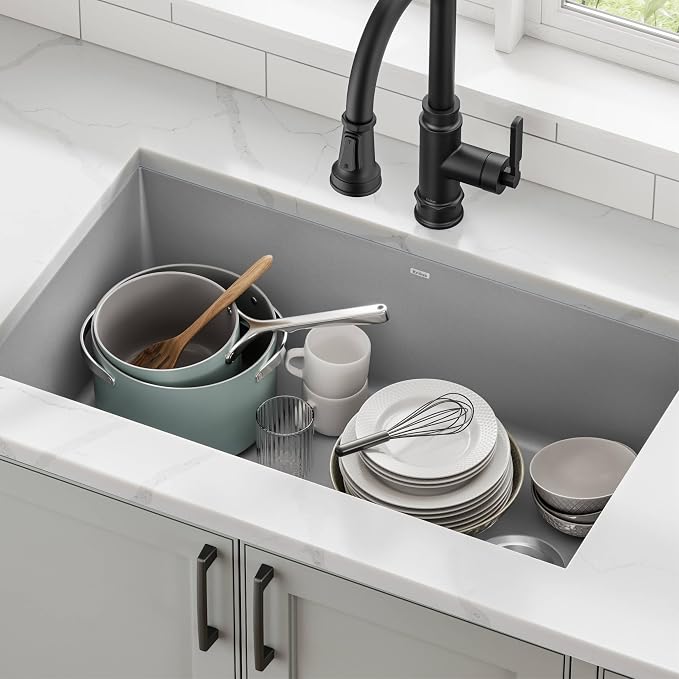 KRAUS Forteza 32-inch Undermount Single Bowl Granite Kitchen Sink in Grey - Image 12