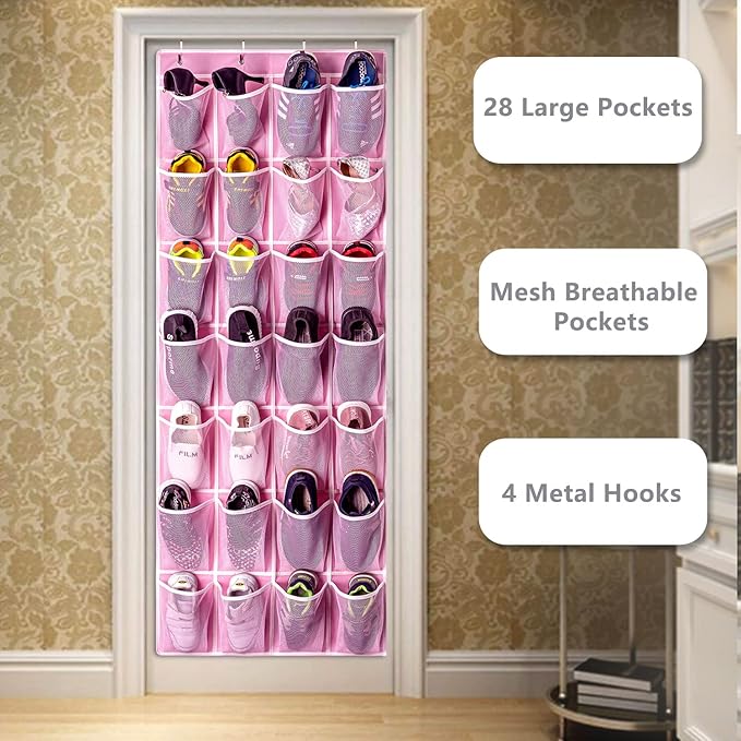 KEEPJOY 28 Pockets Hanging Shoe Organizer, Over the Door Shoe Organizer - Image 3