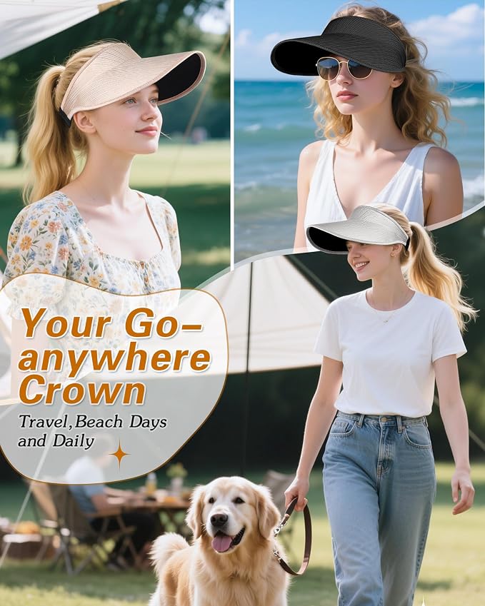 Sun Visor Hats for Women, UPF50+ Wide Brim Sun Hats Adjustable Foldable Beach - Image 7