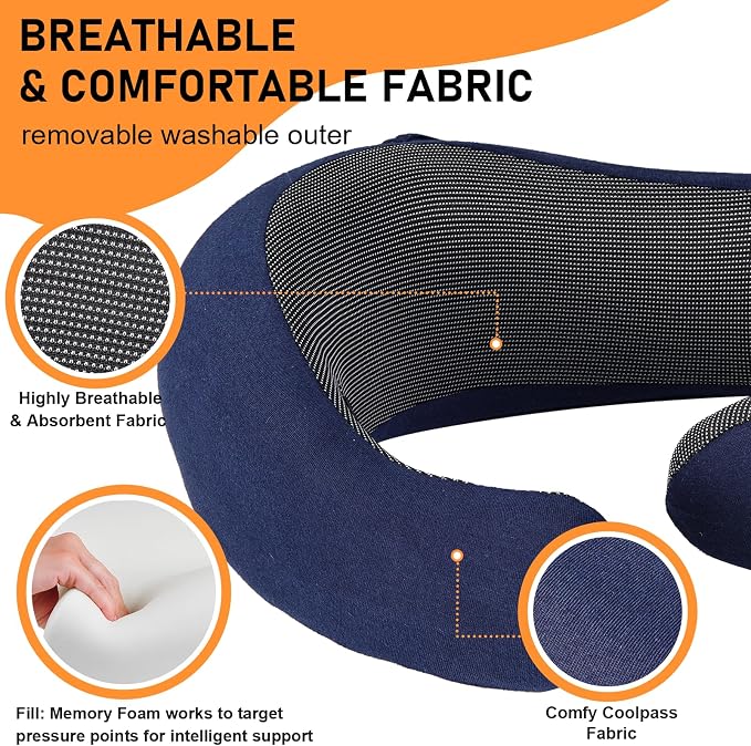 Travel Pillow - Hooded Neck Pillow Airplane Memory Foam Filling - Image 4
