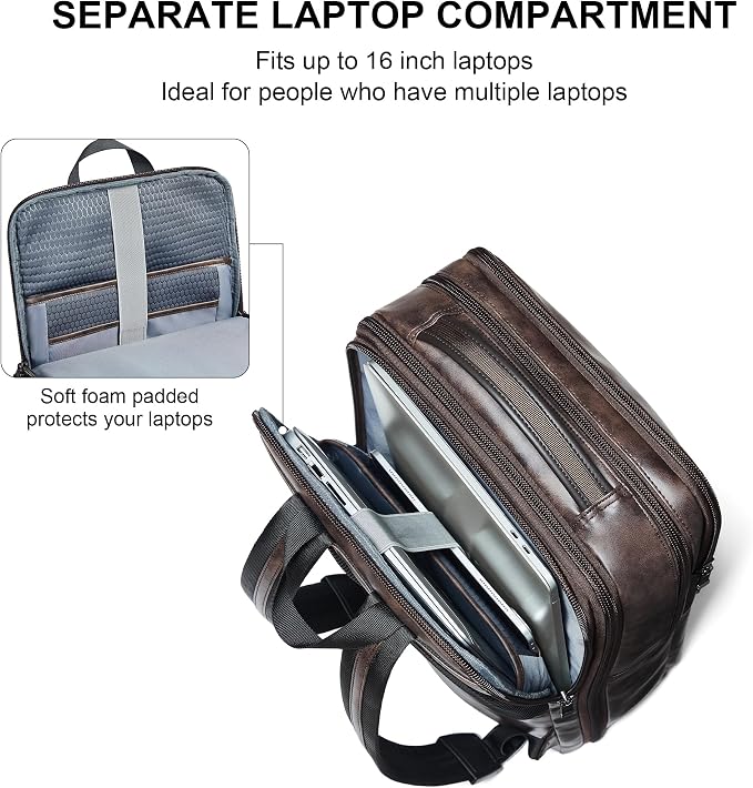 Vegan Leather Laptop Backpack for Women&Men, 16 Inch Expandable Backpack - Image 7