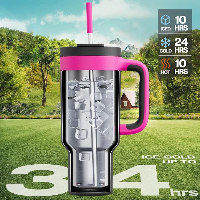 POWCAN 40 oz Tumbler with Handle, 2-in-1 Straw and Sip Lid, Dishwasher Safe - Image 2