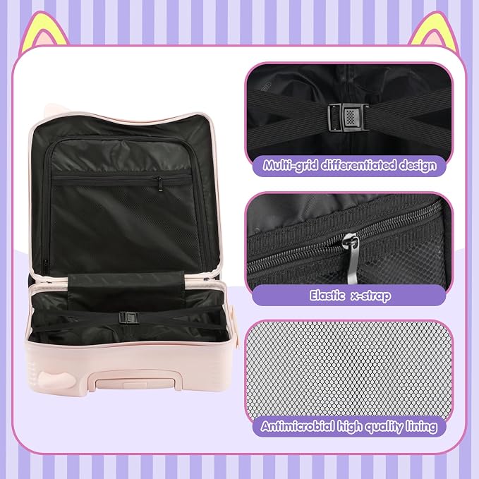 20" Ride-On Travel Suitcase for Kids, Cute Ear Toddler Carry on Luggage - Image 5
