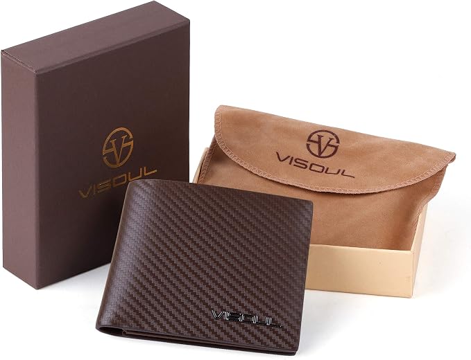 VISOUL Mens Carbon Fiber Leather Bifold Wallet - Image 7