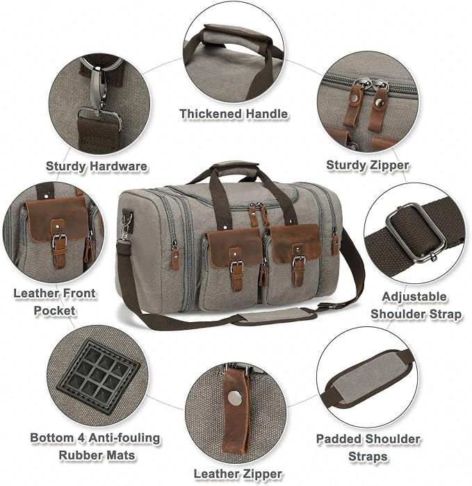 Canvas Duffle Bag with Genuine Leather Accents, Expandable 20-23 Inch Travel - Image 5