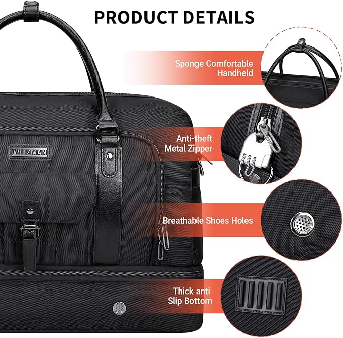 WITZMAN Weekender Bags for Men Women Carry On Duffle Overnight Bag - Image 7