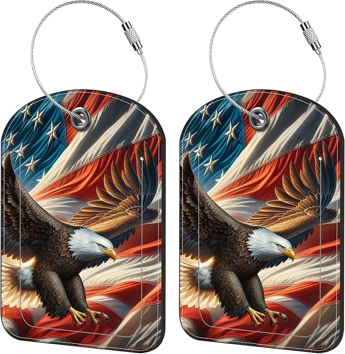 2 Pack Cute Luggage Tag for Suitcases Eagle and American Flag Leather Luggage by iapodiad