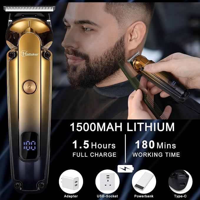 Hatteker Men's Beard Trimmer Kit Electric Razor Shaver Professional Hair Clipper - Image 4