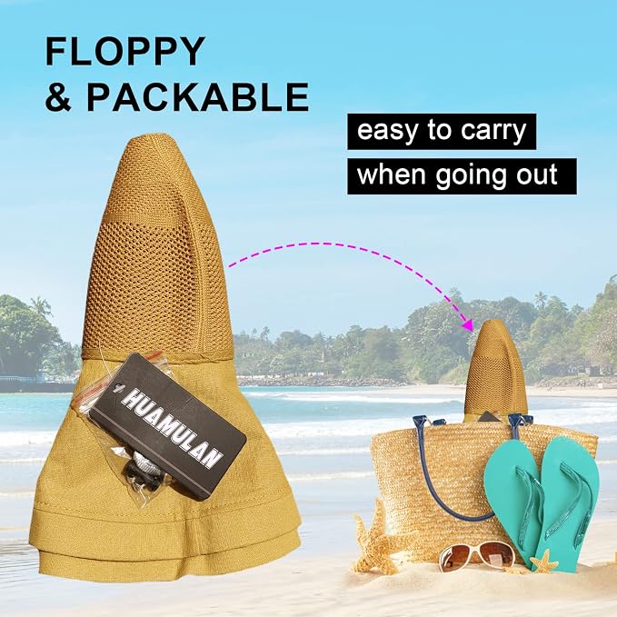 Women Wide Brim Sun Hats Metal Wired Edge Summer UV Protection Beach Fishing Hat - Image 4