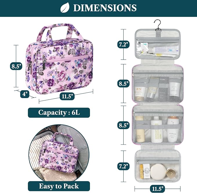 PAVILIA Hanging Toiletry Bag Travel Bag Women Men, Foldable Cosmetic Organizer - Image 2