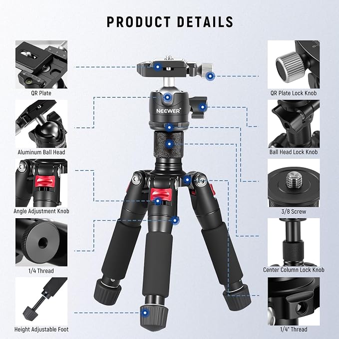 NEEWER Portable Desktop Mini Tripod Aluminum Alloy 20''/ 50cm Desk Tripod - Image 7