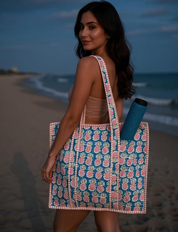 Cotton Quilted Tote Bag for Women – Large Beach & Travel Tote - Image 3