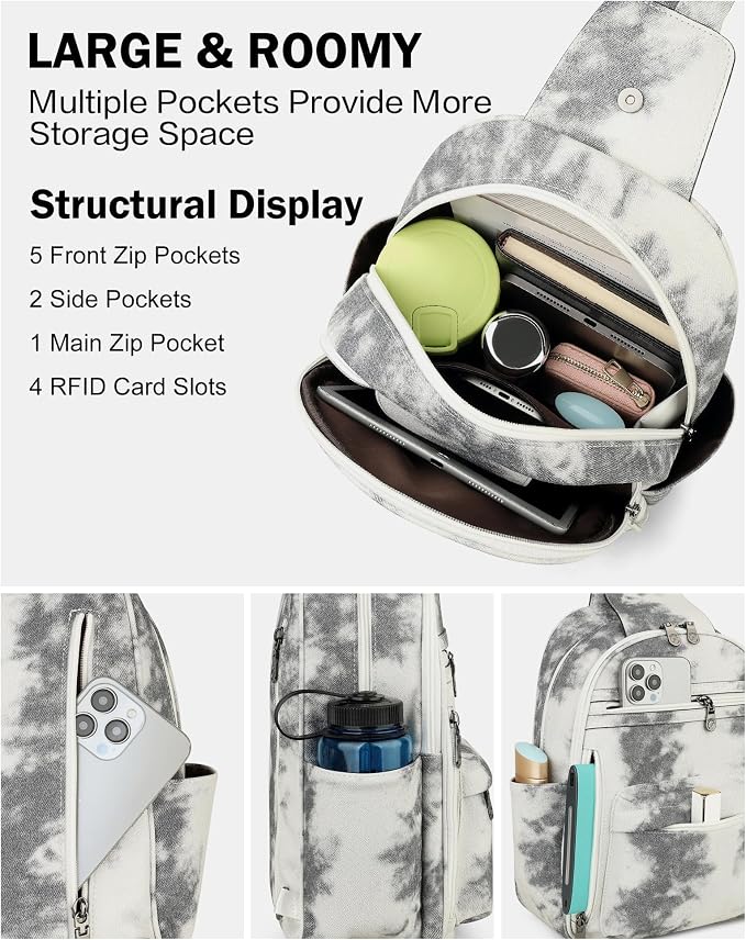 FADEON Large Sling Bag for Women, Leather Crossbody Purse Designer Anti Theft - Image 6