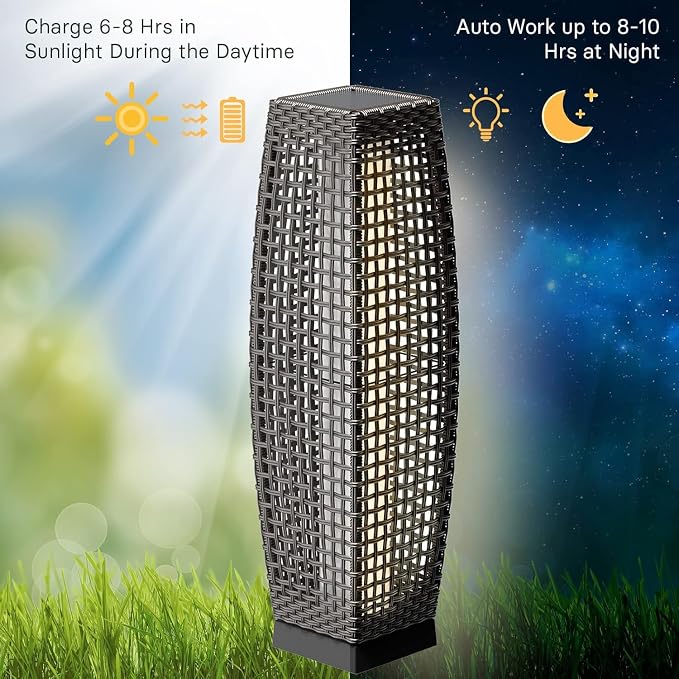 Grand patio Solar Outdoor Floor Lamp Water-Resistant Wicker Deck Lantern Light - Image 4
