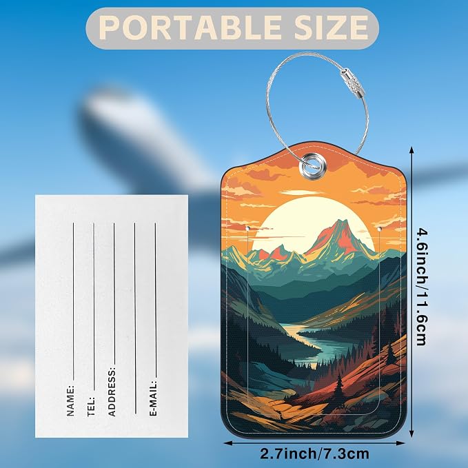 2 Pack Luggage Tags for Suitcases Sunset in The Mountains Leather Luggage Tags - Image 2