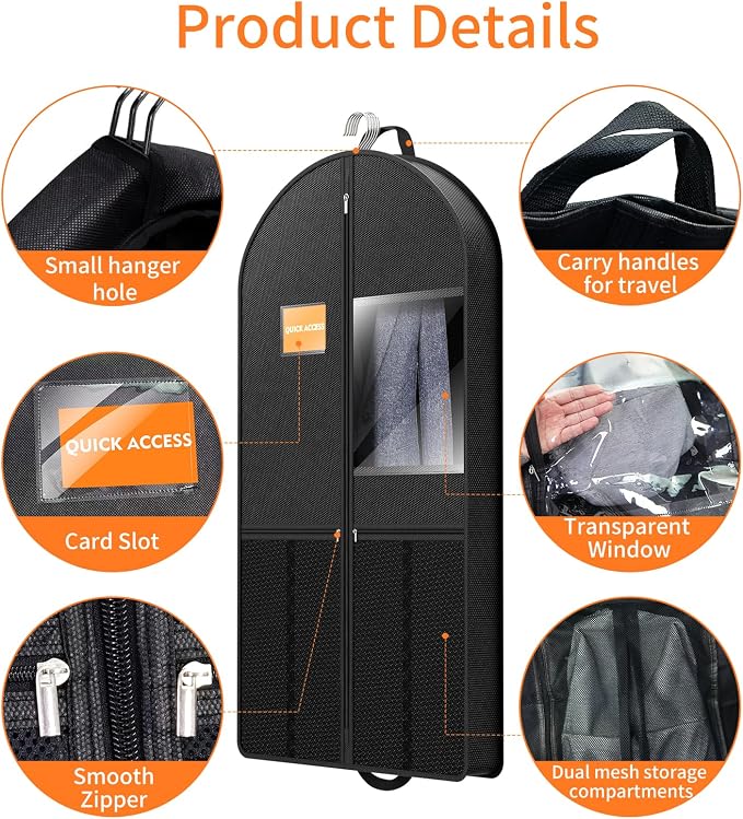 Travel Garment Bag Suits Clothes : 43 Inch 5 Packs Lightweight Breathable - Image 5