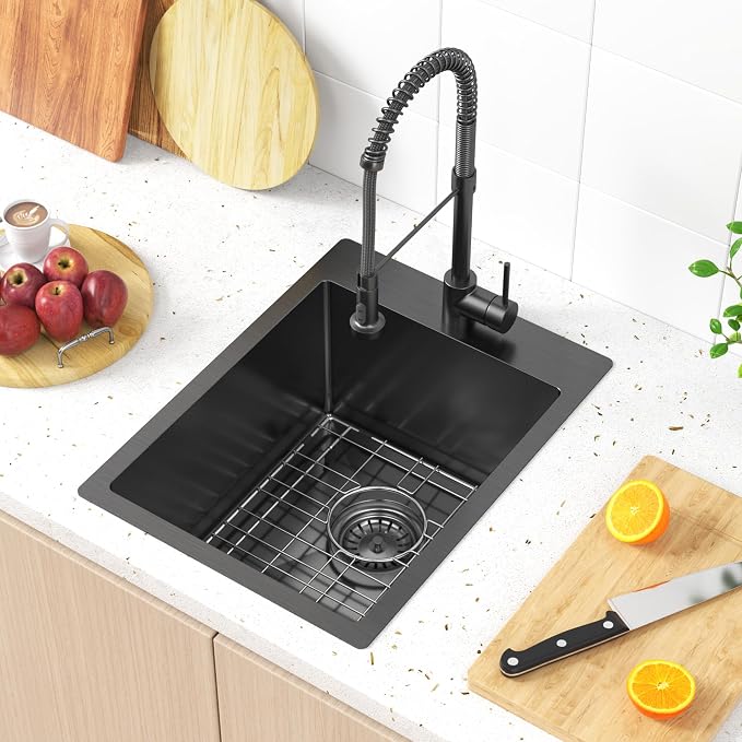 15x20 Drop In Bar Sink Black, 15 Inch Gunmetal Black Wet Bar Sink 18 Gauge - Image 2