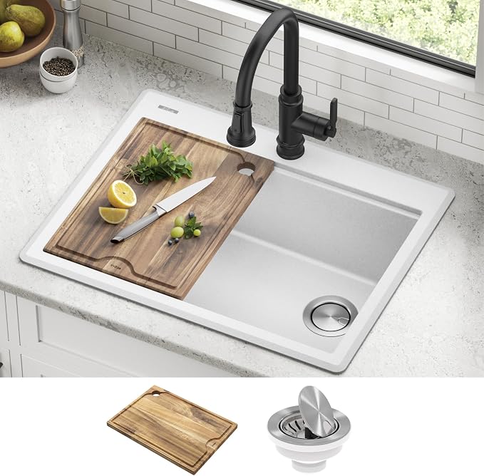 KRAUS Bellucci 28-inch Granite Workstation Drop In Top Mount Single Bowl - Image 3