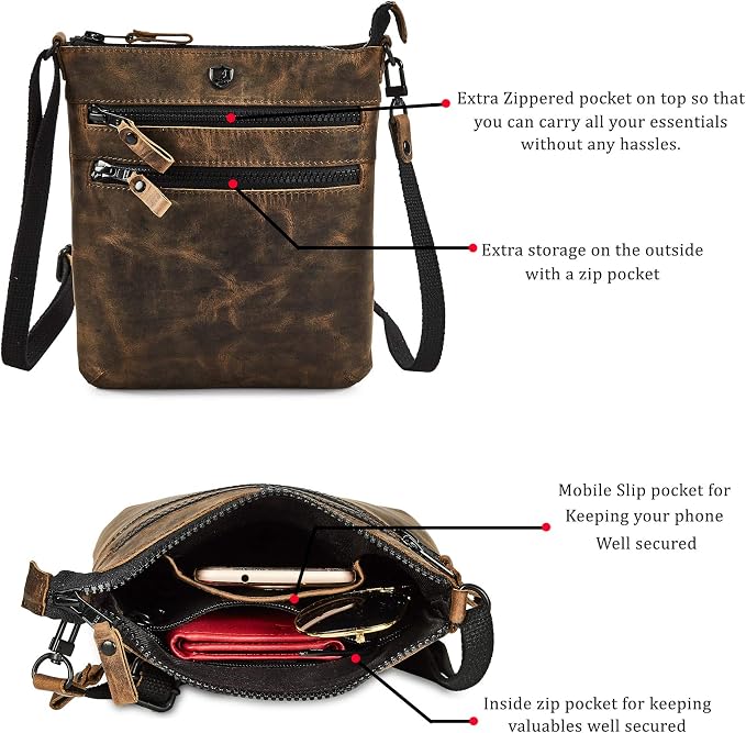 Crossbody Sling Bag for Women Small Real Leather Purse Vintage Travel Crossover - Image 2