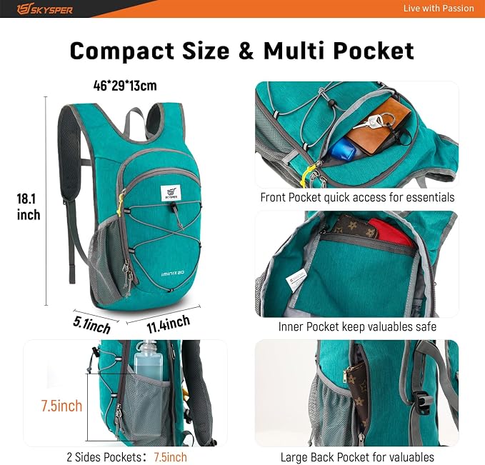 SKYSPER 15L/20L Foldable Hiking Backpack Lightweight Packable Travel Daypack - Image 2