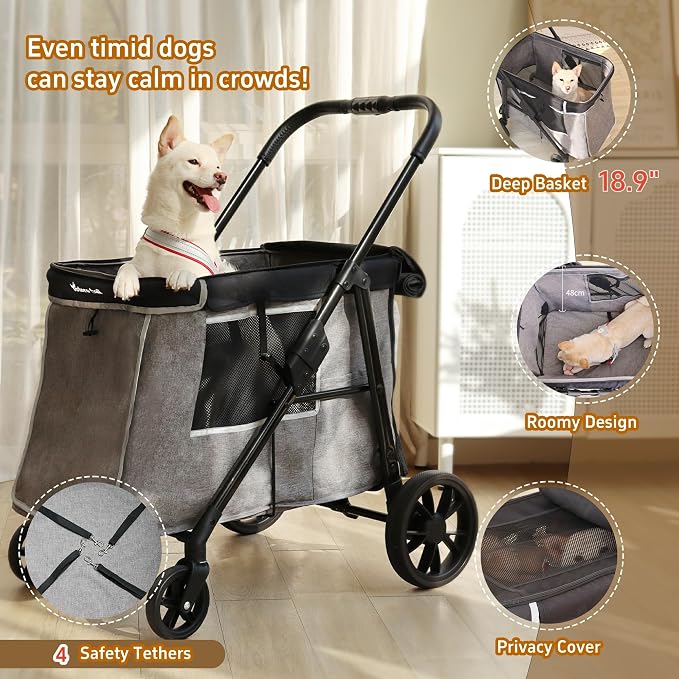 Medium Dog Stroller for Small to Large Dogs 4 Wheels Multi Pet Stroller for 4 - Image 2