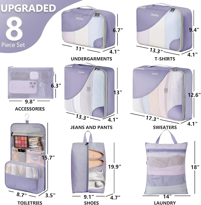 8 Set Packing Cubes for Travel, Gifts for Women Mom, Anti-Tearing Suitcase - Image 2