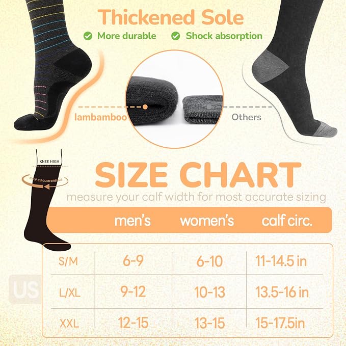 Merino Wool Compression Socks for Women Men, 15-20 mmHg Knee High Socks for - Image 6
