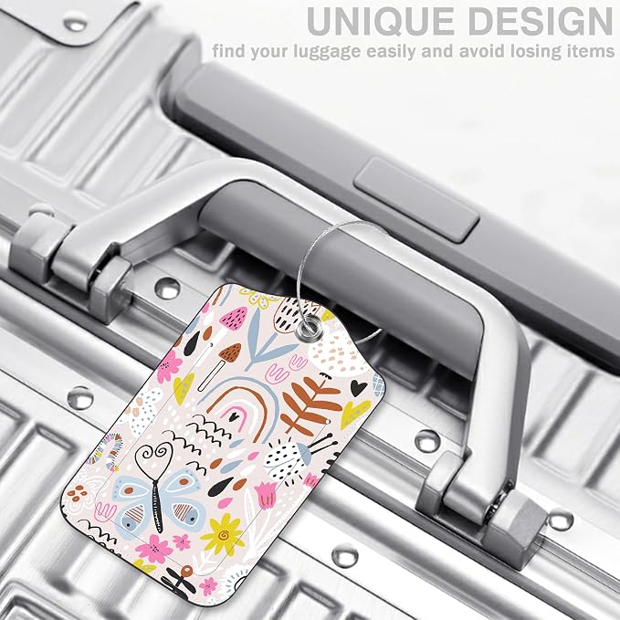 2 Pack Luggage Tags for Suitcases Rainbow Butterfly Mushroom Flower Leather - Image 5